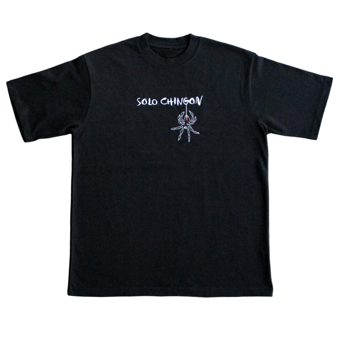 Black t-shirt with 'Solo Chingon' Embroidery design