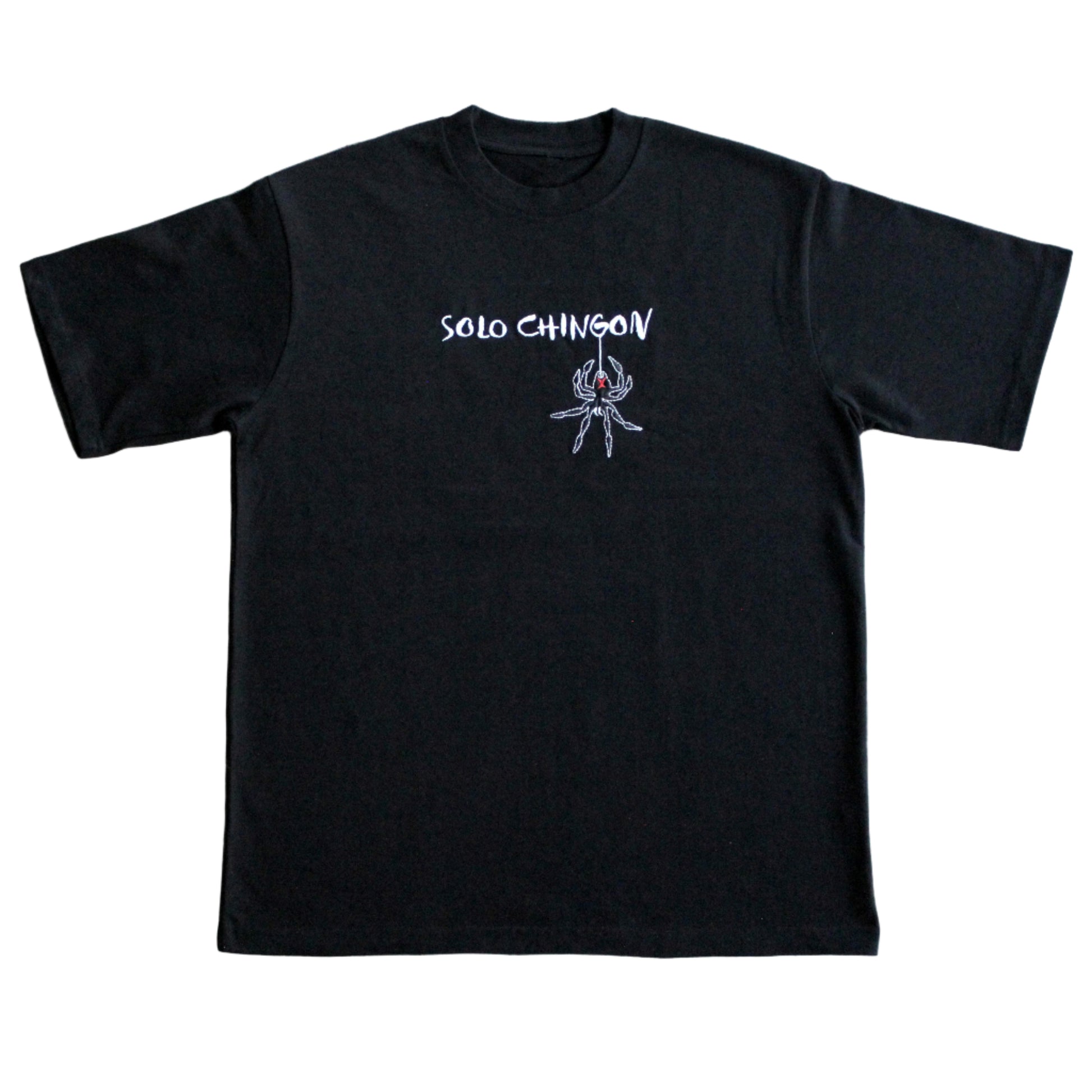 Black t-shirt with 'Solo Chingon' Embroidery design 